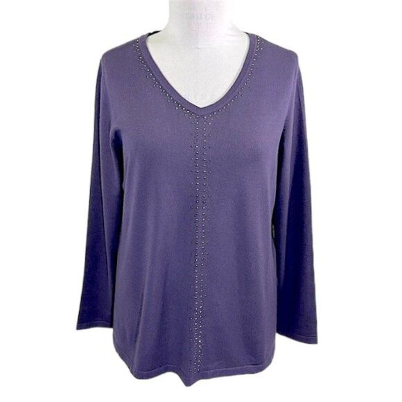 Chico’s Embellished Sweater Size 2 (12) V Neck - Picture 1 of 11